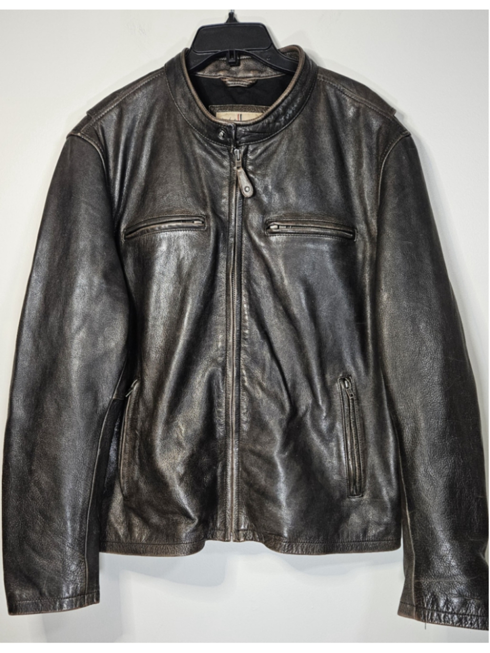 Wilsons Vintage USA Leather Cafe Racer Jacket XL Brown Distressed Moto Biker